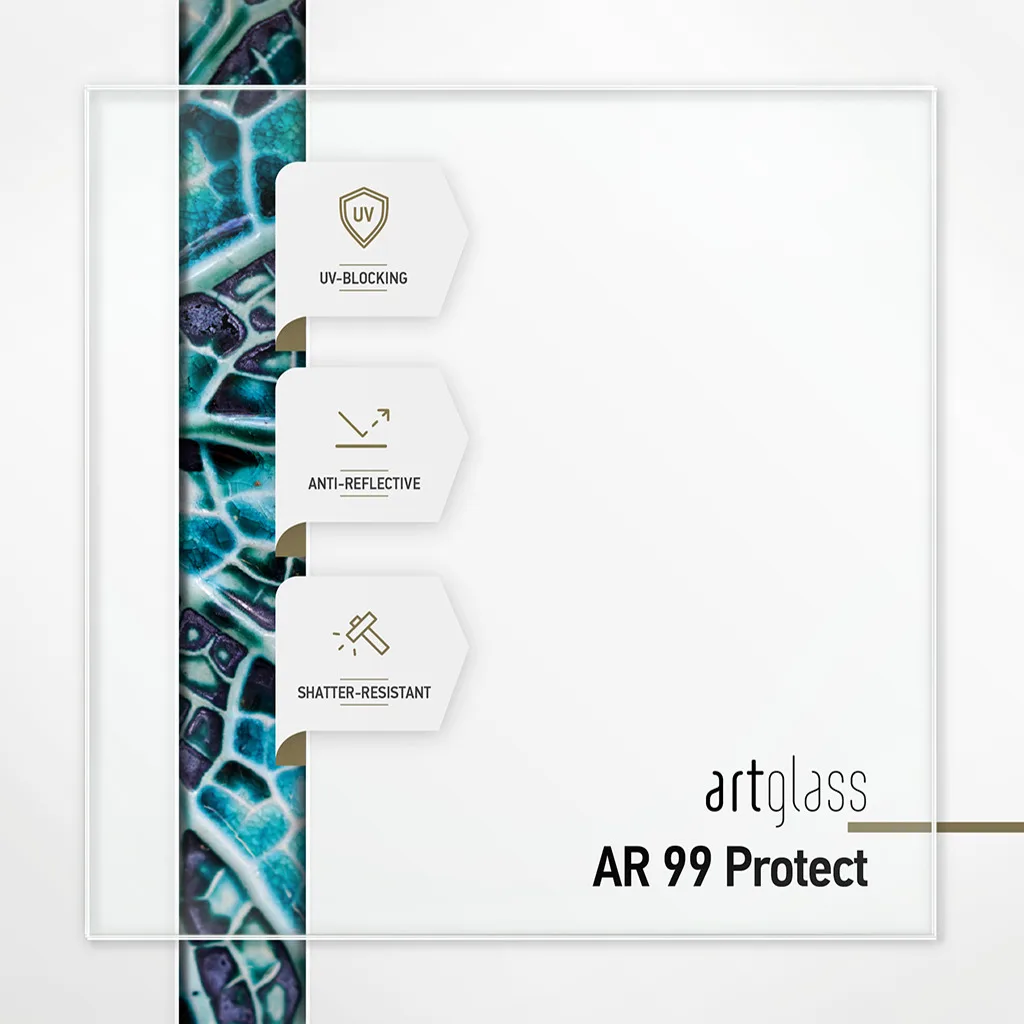 Artglass AR 99 Protect key features: UV-blocking, anti-reflective, shatter-resistant